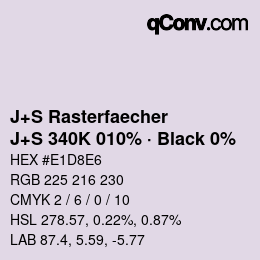 Farbcode: J+S Rasterfaecher - J+S 340K 010% · Black 0% | qconv.com