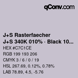 カラーコード: J+S Rasterfaecher - J+S 340K 010% · Black 10% | qconv.com