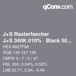 Code couleur: J+S Rasterfaecher - J+S 340K 010% · Black 50% | qconv.com