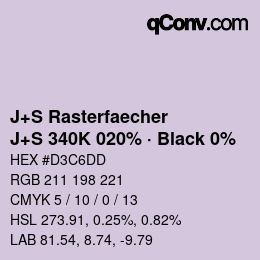 Farbcode: J+S Rasterfaecher - J+S 340K 020% · Black 0% | qconv.com