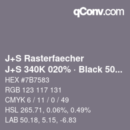 Farbcode: J+S Rasterfaecher - J+S 340K 020% · Black 50% | qconv.com