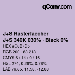 カラーコード: J+S Rasterfaecher - J+S 340K 030% · Black 0% | qconv.com