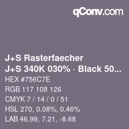 Farbcode: J+S Rasterfaecher - J+S 340K 030% · Black 50% | qconv.com