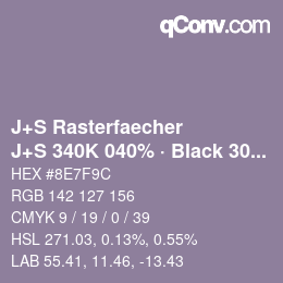 カラーコード: J+S Rasterfaecher - J+S 340K 040% · Black 30% | qconv.com