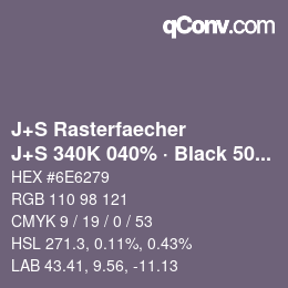 Code couleur: J+S Rasterfaecher - J+S 340K 040% · Black 50% | qconv.com