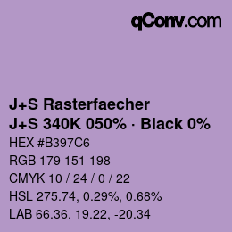 カラーコード: J+S Rasterfaecher - J+S 340K 050% · Black 0% | qconv.com