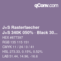 カラーコード: J+S Rasterfaecher - J+S 340K 050% · Black 30% | qconv.com