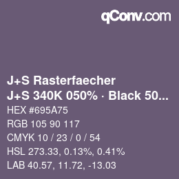 Farbcode: J+S Rasterfaecher - J+S 340K 050% · Black 50% | qconv.com