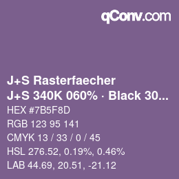 カラーコード: J+S Rasterfaecher - J+S 340K 060% · Black 30% | qconv.com