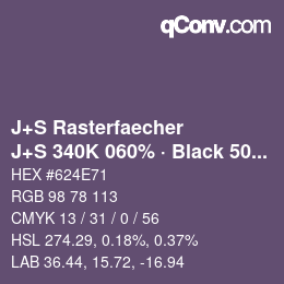 Farbcode: J+S Rasterfaecher - J+S 340K 060% · Black 50% | qconv.com