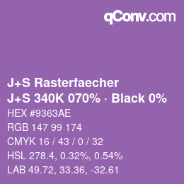 Code couleur: J+S Rasterfaecher - J+S 340K 070% · Black 0% | qconv.com