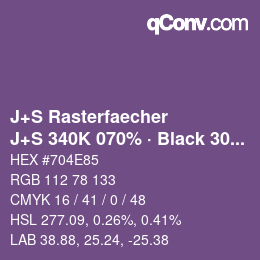 Farbcode: J+S Rasterfaecher - J+S 340K 070% · Black 30% | qconv.com