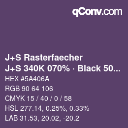 Farbcode: J+S Rasterfaecher - J+S 340K 070% · Black 50% | qconv.com