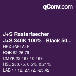 Farbcode: J+S Rasterfaecher - J+S 340K 100% · Black 50% | qconv.com