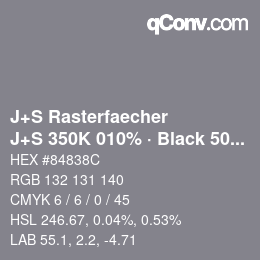 Farbcode: J+S Rasterfaecher - J+S 350K 010% · Black 50% | qconv.com