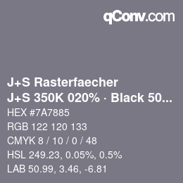 Code couleur: J+S Rasterfaecher - J+S 350K 020% · Black 50% | qconv.com