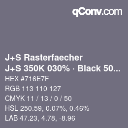 Farbcode: J+S Rasterfaecher - J+S 350K 030% · Black 50% | qconv.com