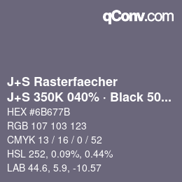 カラーコード: J+S Rasterfaecher - J+S 350K 040% · Black 50% | qconv.com