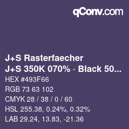 Farbcode: J+S Rasterfaecher - J+S 350K 070% · Black 50% | qconv.com