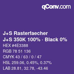 Farbcode: J+S Rasterfaecher - J+S 350K 100% · Black 0% | qconv.com