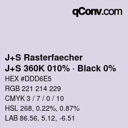 カラーコード: J+S Rasterfaecher - J+S 360K 010% · Black 0% | qconv.com