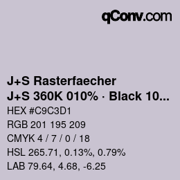 カラーコード: J+S Rasterfaecher - J+S 360K 010% · Black 10% | qconv.com