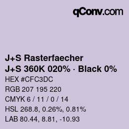 Farbcode: J+S Rasterfaecher - J+S 360K 020% · Black 0% | qconv.com