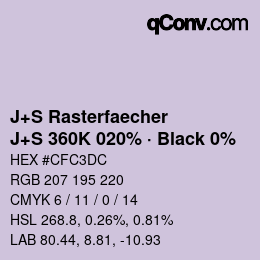 Color code: J+S Rasterfaecher - J+S 360K 020% · Black 0% | qconv.com