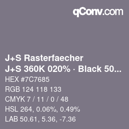 Code couleur: J+S Rasterfaecher - J+S 360K 020% · Black 50% | qconv.com