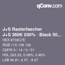 カラーコード: J+S Rasterfaecher - J+S 360K 030% · Black 50% | qconv.com