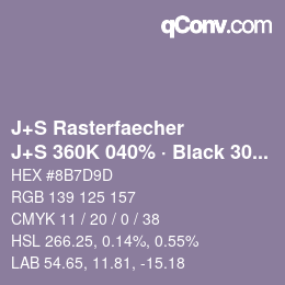 カラーコード: J+S Rasterfaecher - J+S 360K 040% · Black 30% | qconv.com