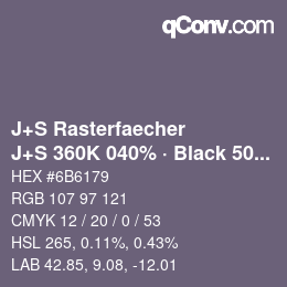 カラーコード: J+S Rasterfaecher - J+S 360K 040% · Black 50% | qconv.com
