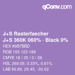 カラーコード: J+S Rasterfaecher - J+S 360K 060% · Black 0% | qconv.com