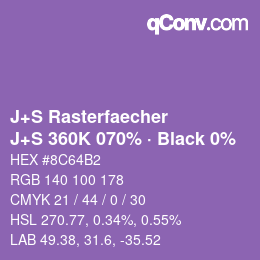 カラーコード: J+S Rasterfaecher - J+S 360K 070% · Black 0% | qconv.com
