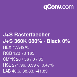 カラーコード: J+S Rasterfaecher - J+S 360K 080% · Black 0% | qconv.com