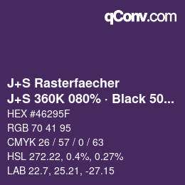 Farbcode: J+S Rasterfaecher - J+S 360K 080% · Black 50% | qconv.com