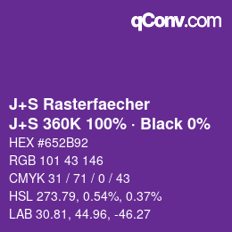 Farbcode: J+S Rasterfaecher - J+S 360K 100% · Black 0% | qconv.com