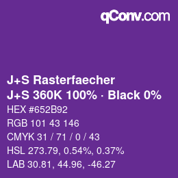 Code couleur: J+S Rasterfaecher - J+S 360K 100% · Black 0% | qconv.com