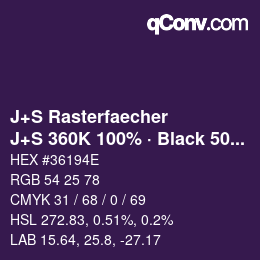 颜色代码: J+S Rasterfaecher - J+S 360K 100% · Black 50% | qconv.com