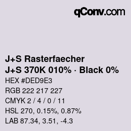 Color code: J+S Rasterfaecher - J+S 370K 010% · Black 0% | qconv.com