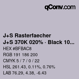 Color code: J+S Rasterfaecher - J+S 370K 020% · Black 10% | qconv.com