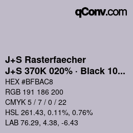 Code couleur: J+S Rasterfaecher - J+S 370K 020% · Black 10% | qconv.com
