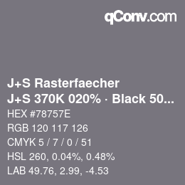 Color code: J+S Rasterfaecher - J+S 370K 020% · Black 50% | qconv.com