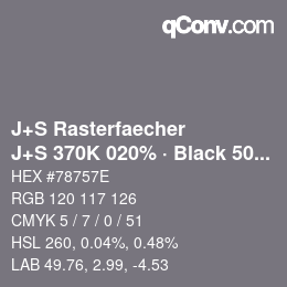 Code couleur: J+S Rasterfaecher - J+S 370K 020% · Black 50% | qconv.com
