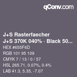 Code couleur: J+S Rasterfaecher - J+S 370K 040% · Black 50% | qconv.com
