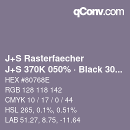 カラーコード: J+S Rasterfaecher - J+S 370K 050% · Black 30% | qconv.com