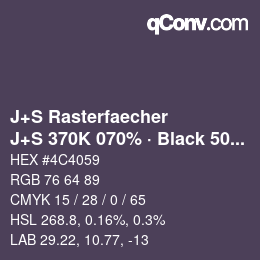 Code couleur: J+S Rasterfaecher - J+S 370K 070% · Black 50% | qconv.com