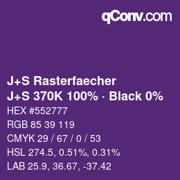 Code couleur: J+S Rasterfaecher - J+S 370K 100% · Black 0% | qconv.com