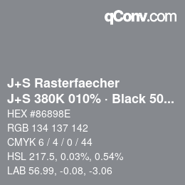 Farbcode: J+S Rasterfaecher - J+S 380K 010% · Black 50% | qconv.com