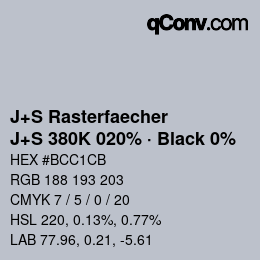 Code couleur: J+S Rasterfaecher - J+S 380K 020% · Black 0% | qconv.com